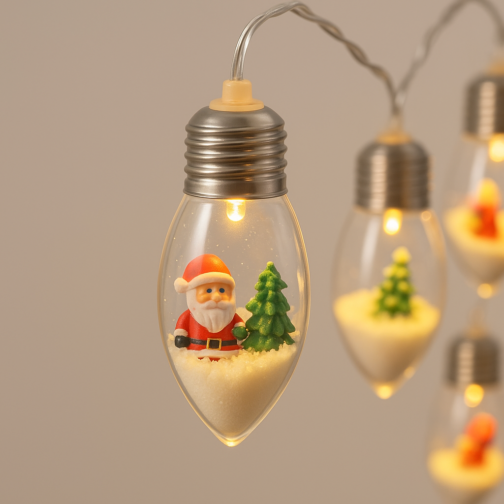 1pc10/20 LED Christmas Snowball Clear Bulb String Lights With Christmas Santa Claus Snowman Tree